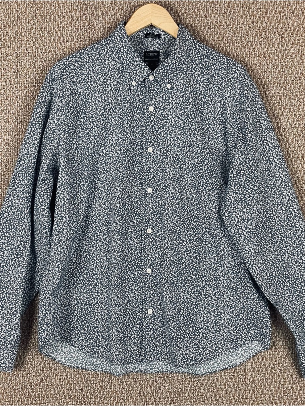 J Crew Shirt Mens XL Performance Slim Untucked Floral Blue White Button Up T176